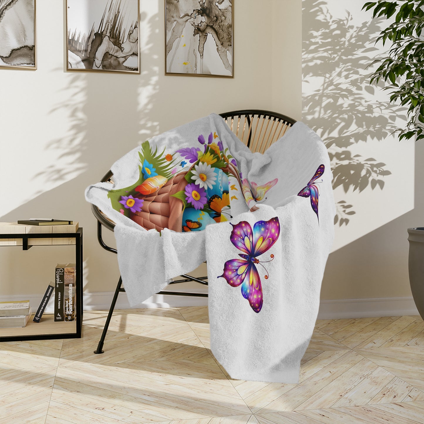 Vibrant Easter Basket & Butterflies Lightweight Velveteen Blanket