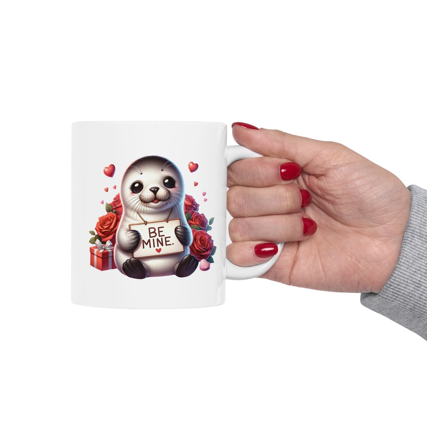 Adorable Seal "BE MINE." Valentine's Coffee Mug