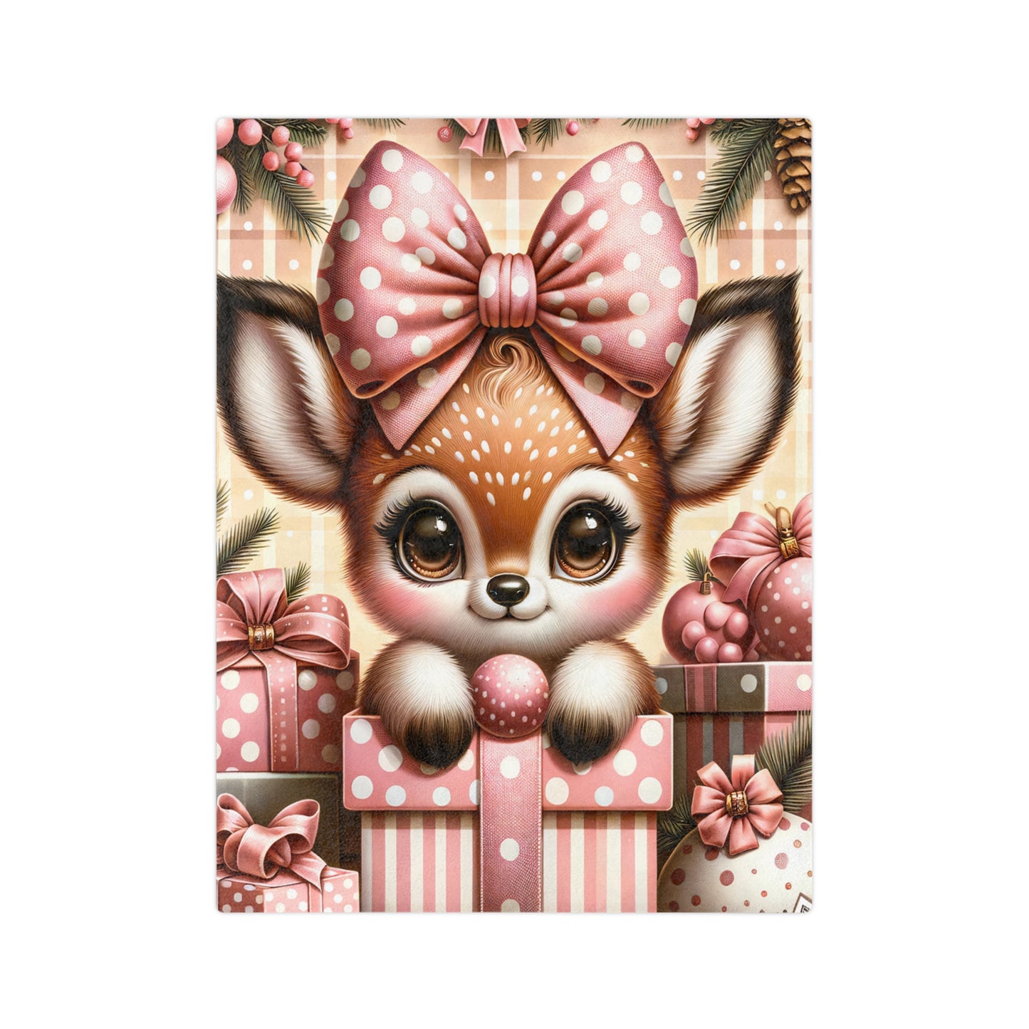 Cute Baby Deer with Pink Polka Dots Velveteen Plush Blanket