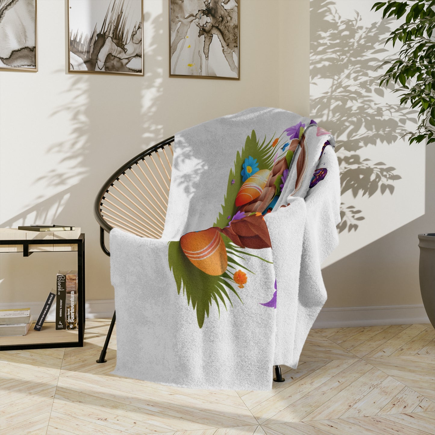 Vibrant Easter Basket & Butterflies Lightweight Velveteen Blanket