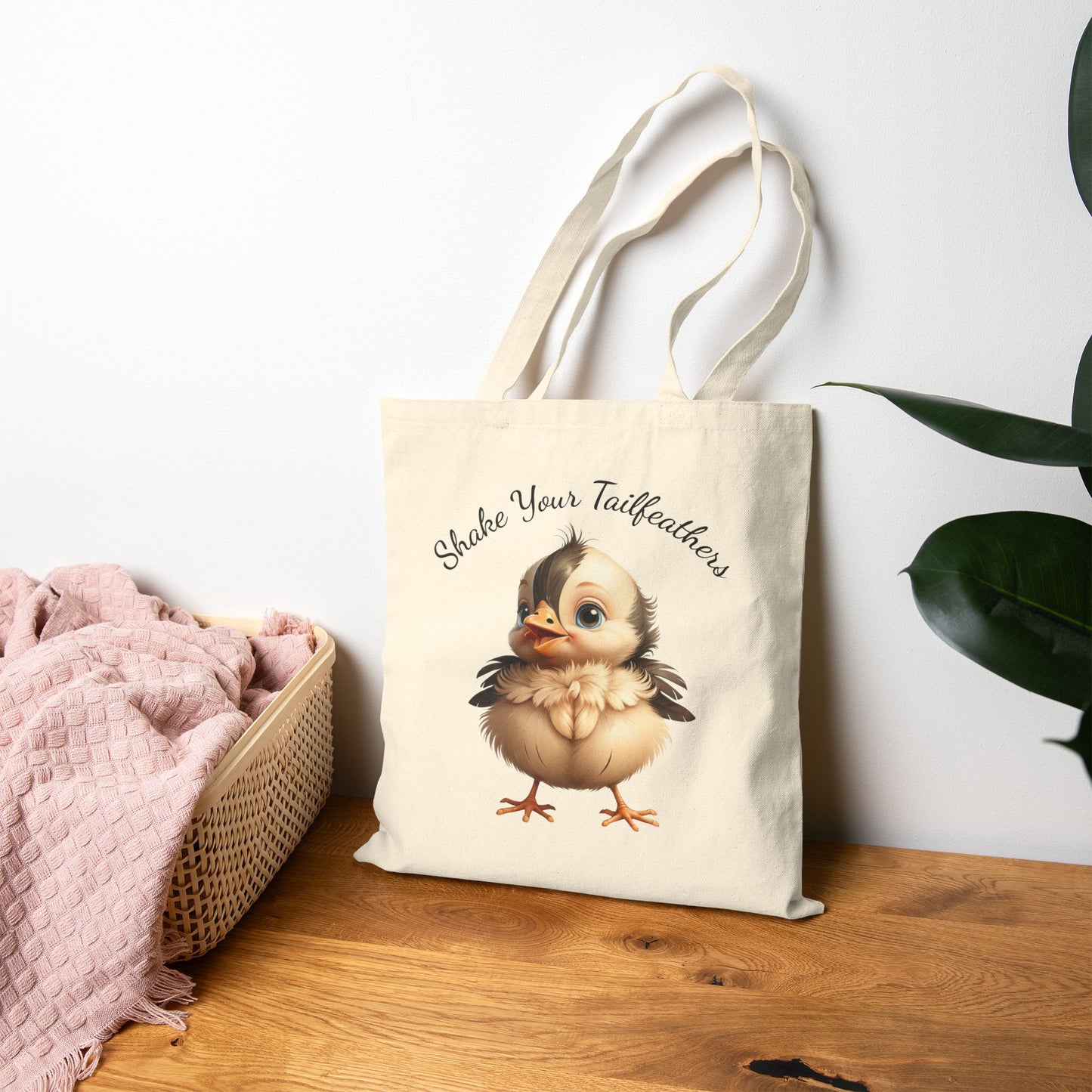 "Shake Your Tailfeathers" Cute Baby Bird Canvas Tote Bag