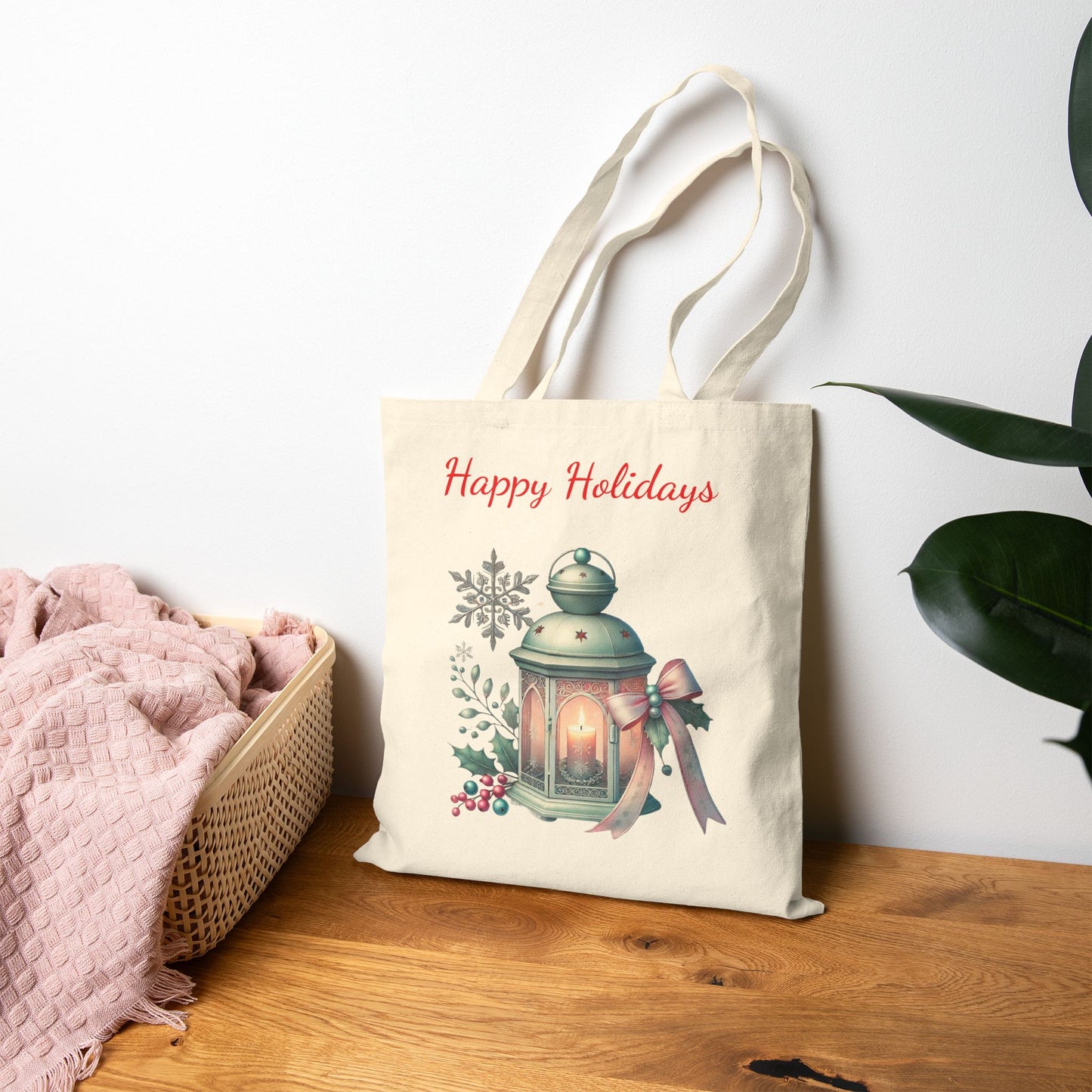 Festive Holiday Lantern Reusable Tote Bag