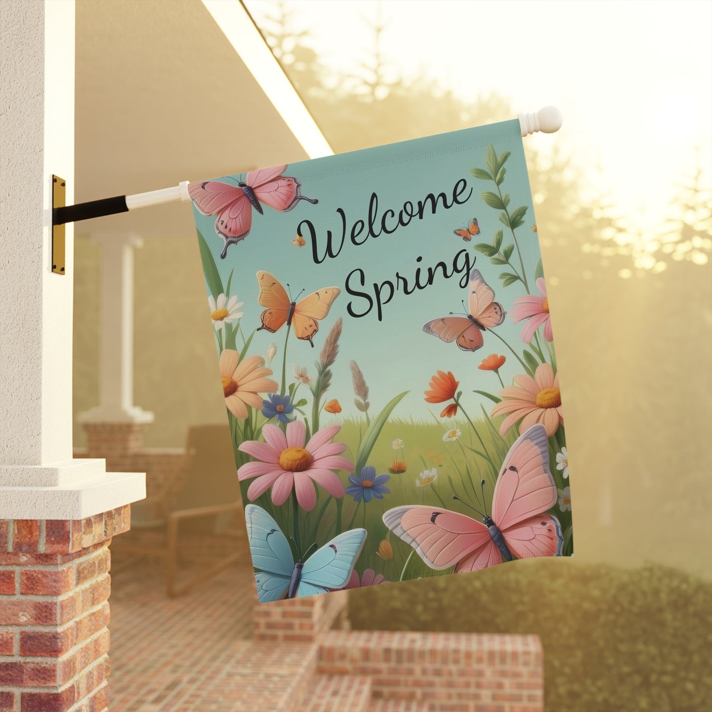 Colorful Butterfly Welcome Spring Garden Flag