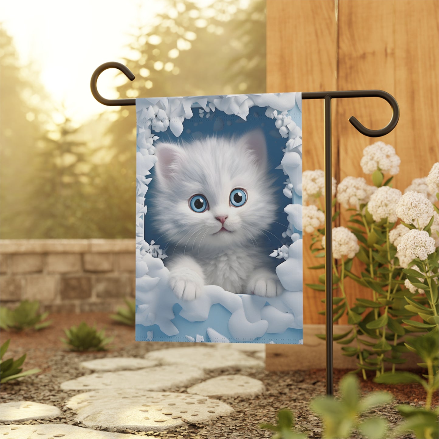 Cute White Kitten Garden Flag