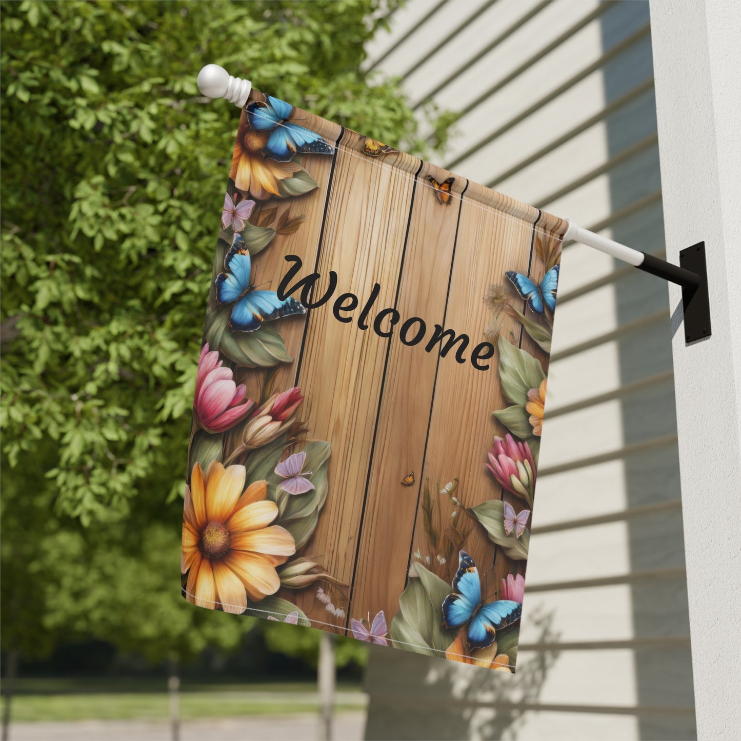 Welcome Garden Flag with Butterflies and Flowers