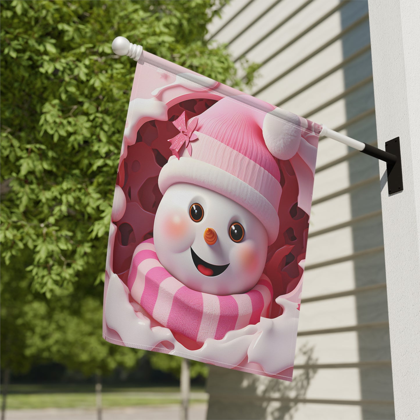 Adorable Pink Snowman Garden Flag