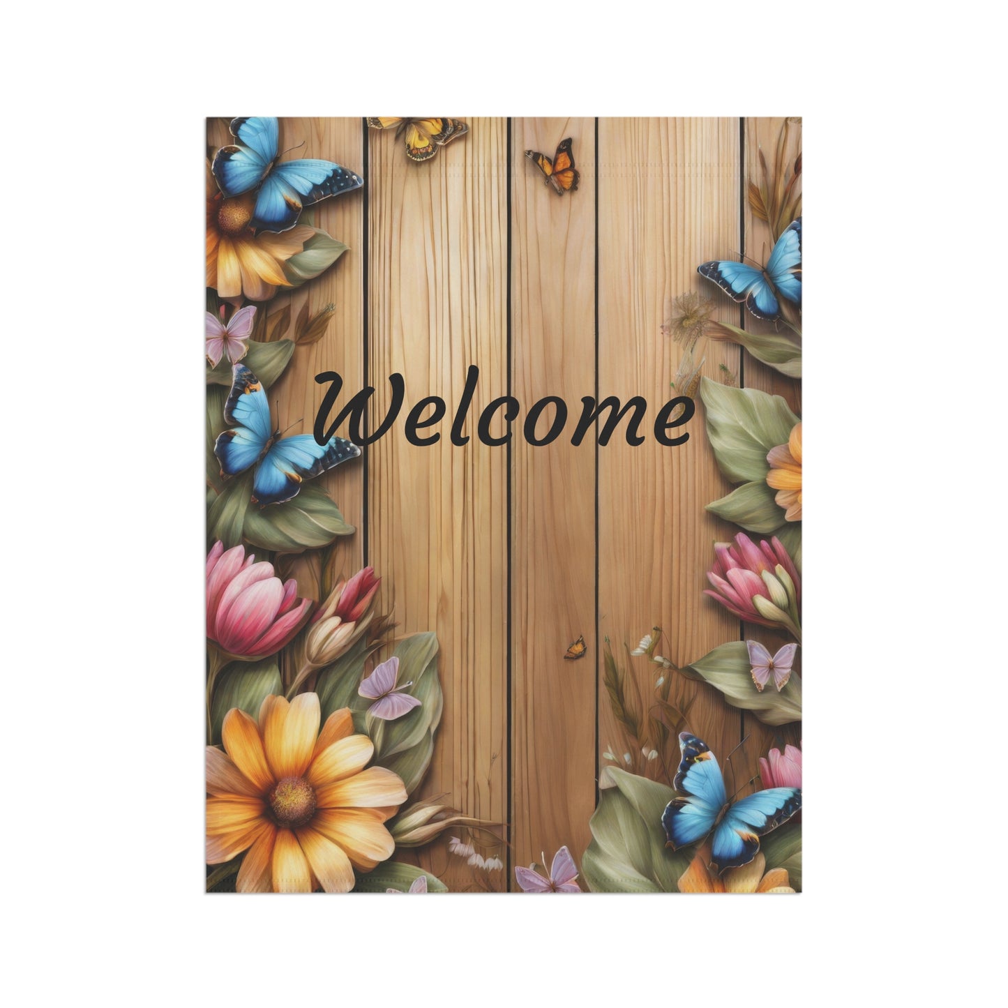 Welcome Garden Flag with Butterflies and Flowers