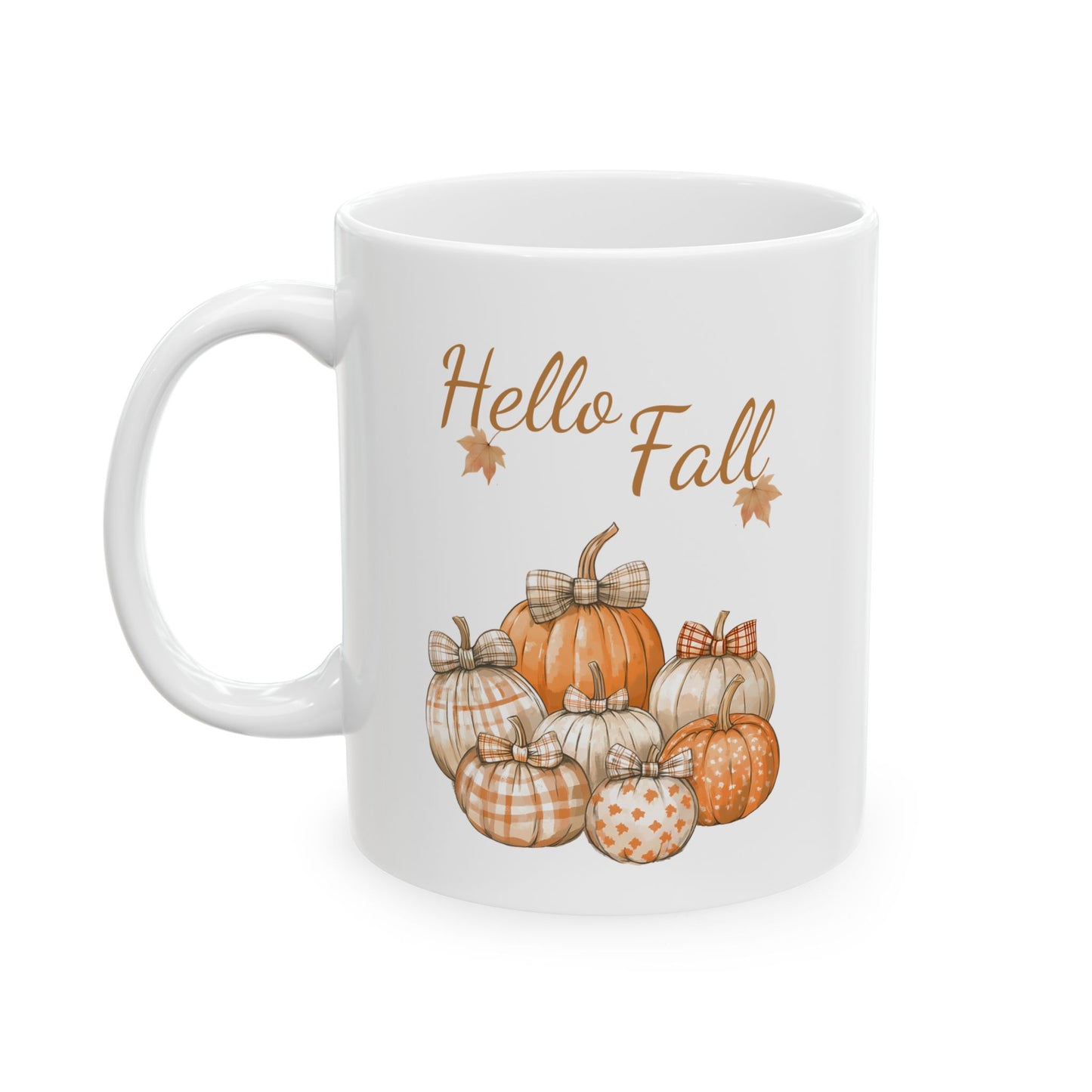 "Hello Fall" Plaid Pumpkin Coffee Mug