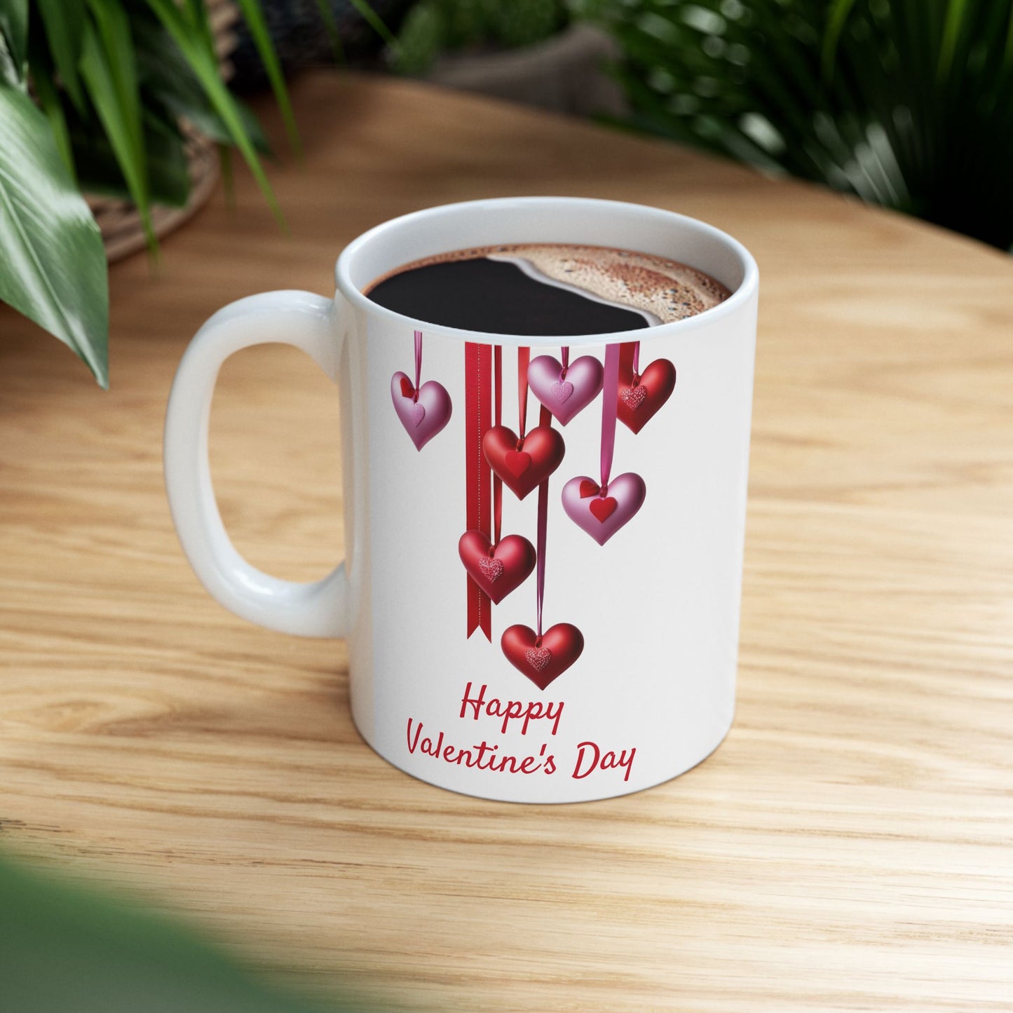 Decorative Red & Pink Ribbon Hearts Mug