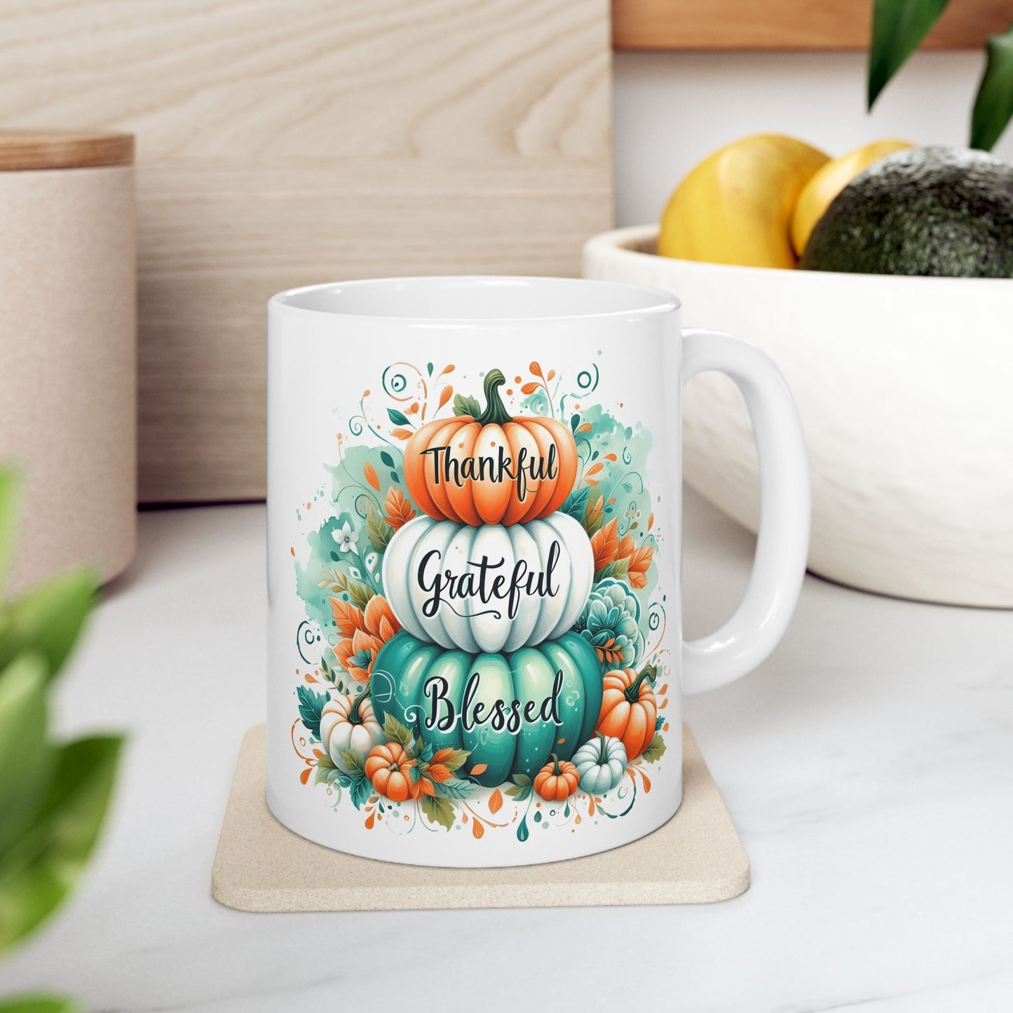 "Thankful Grateful Blessed" Pumpkin Stack Coffee Mug