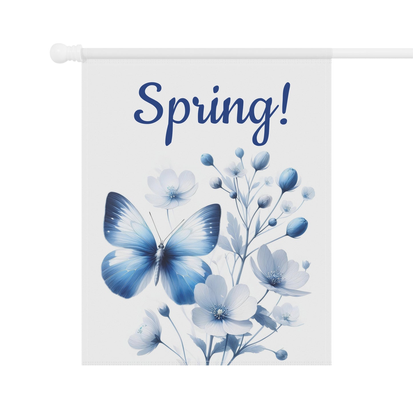 Elegant Single Blue Butterfly & Blue Floral Spring Garden Flag