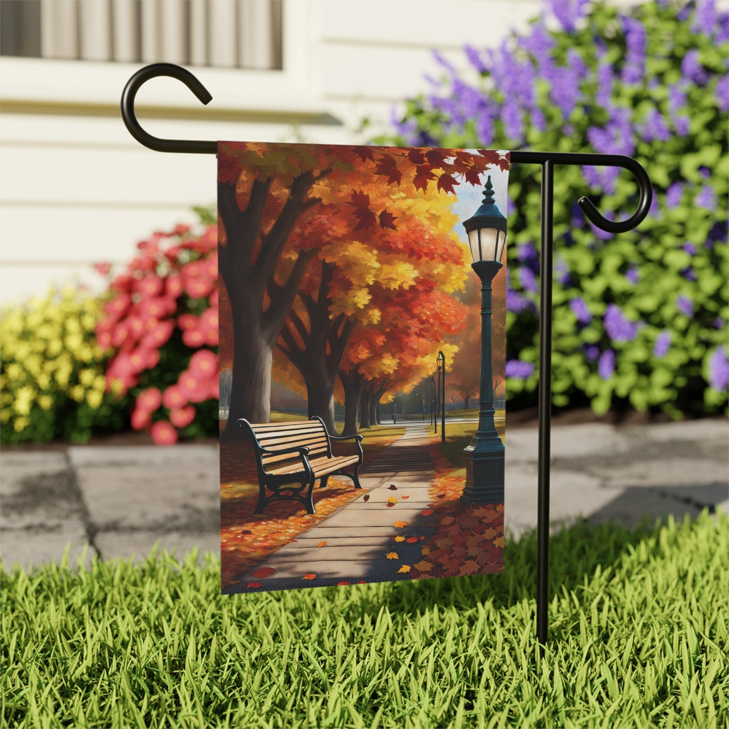 Vibrant Autumn Park Scene Garden Flag