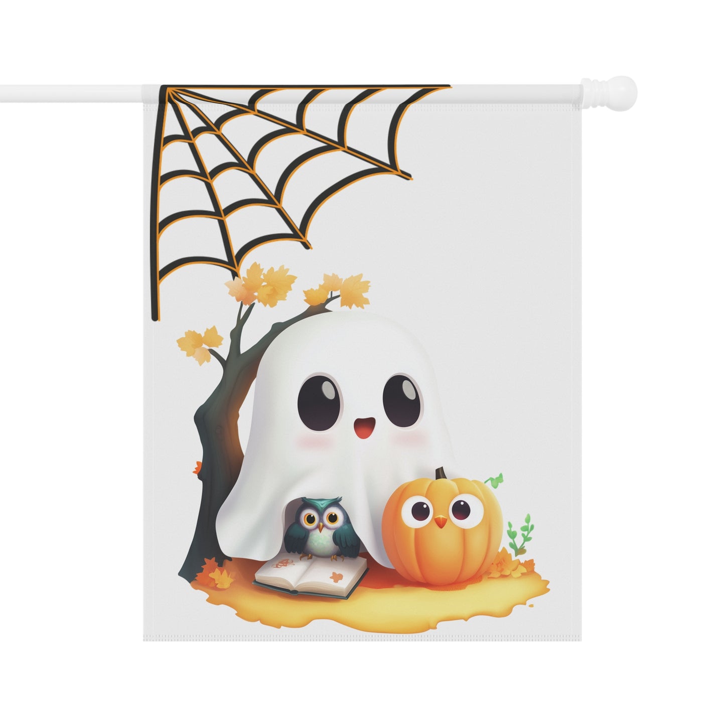 Cute Ghost and Owl Halloween Garden Flag
