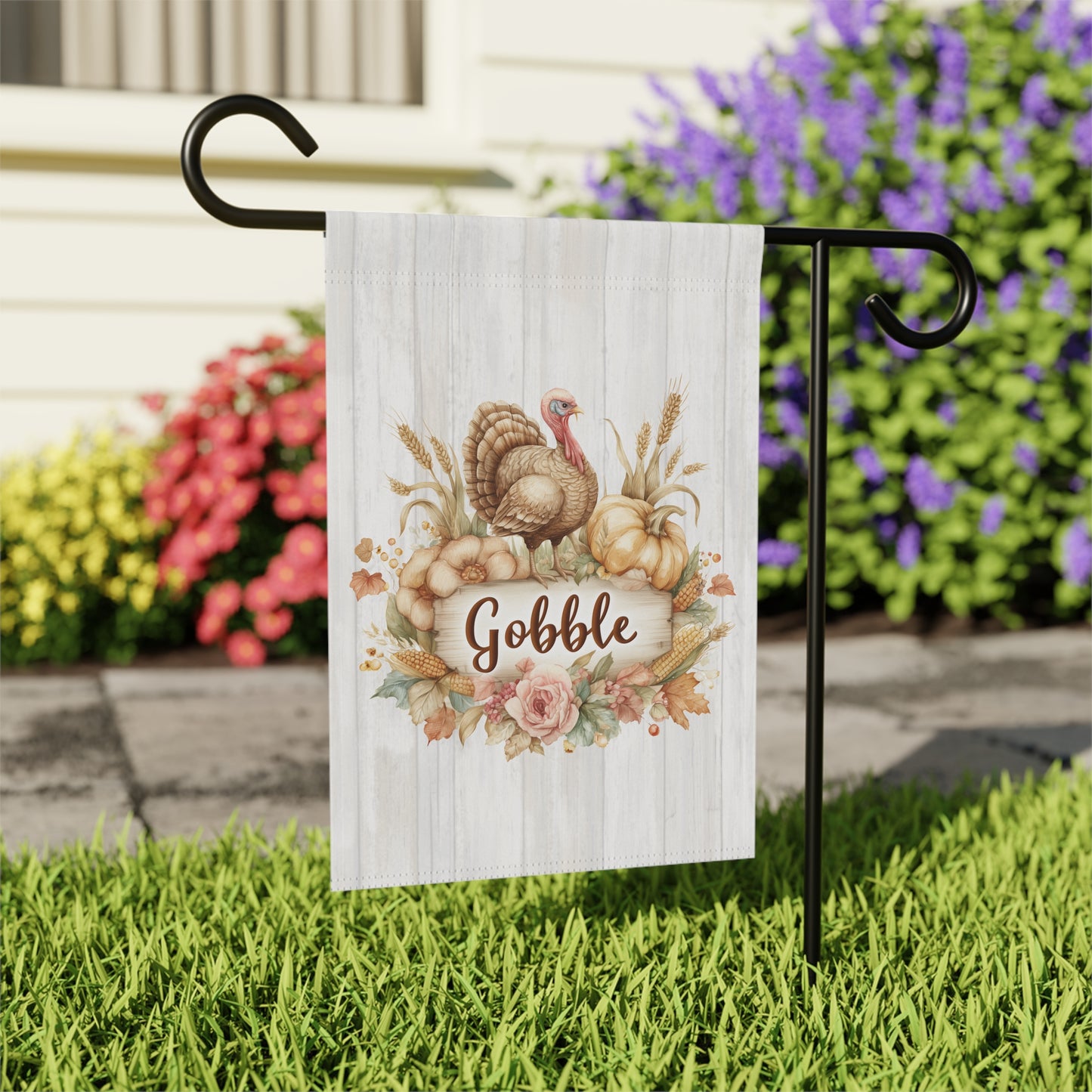 Gobble Turkey Thanksgiving Garden Flag