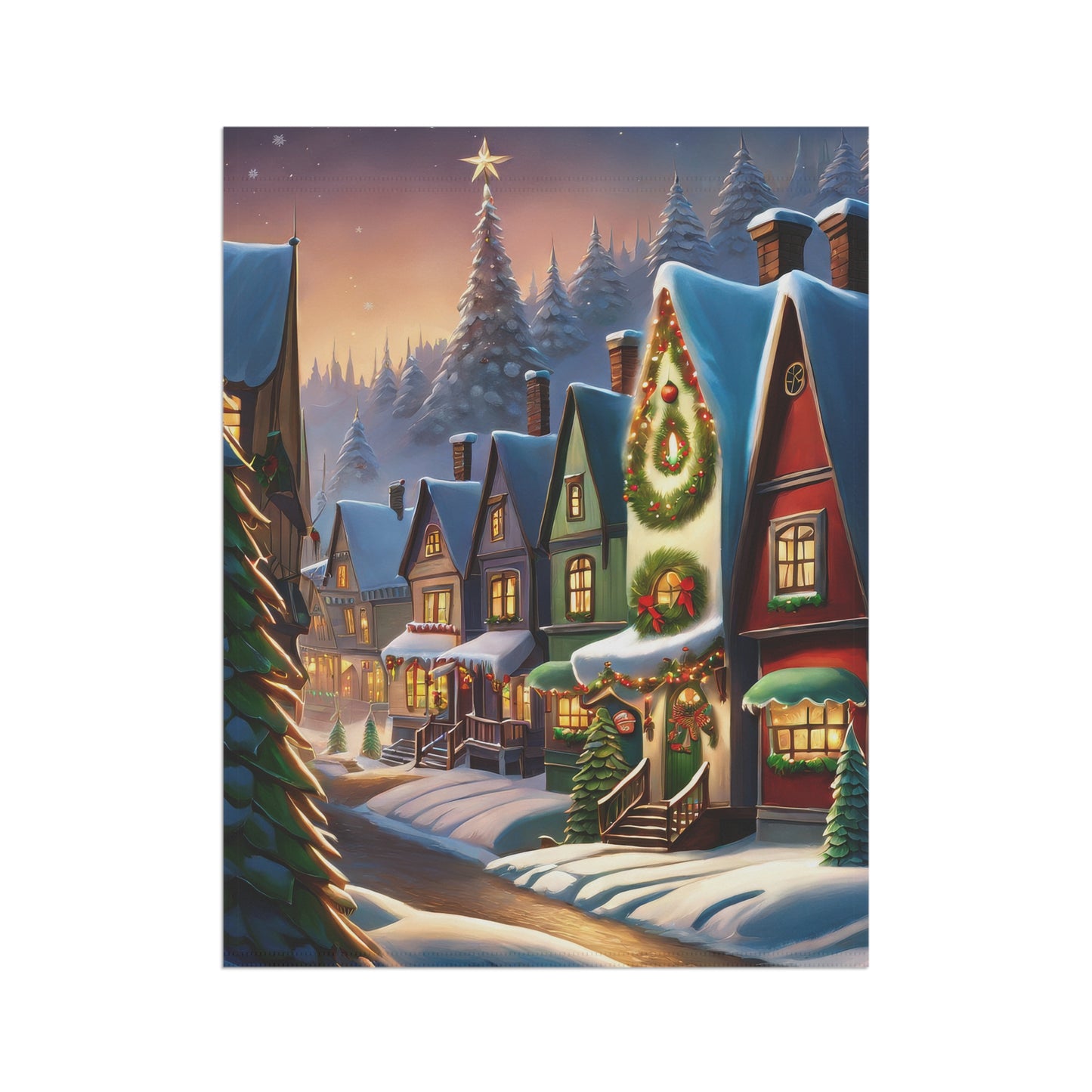 Quaint Snowy Town Holiday Garden Flag/ House Banner