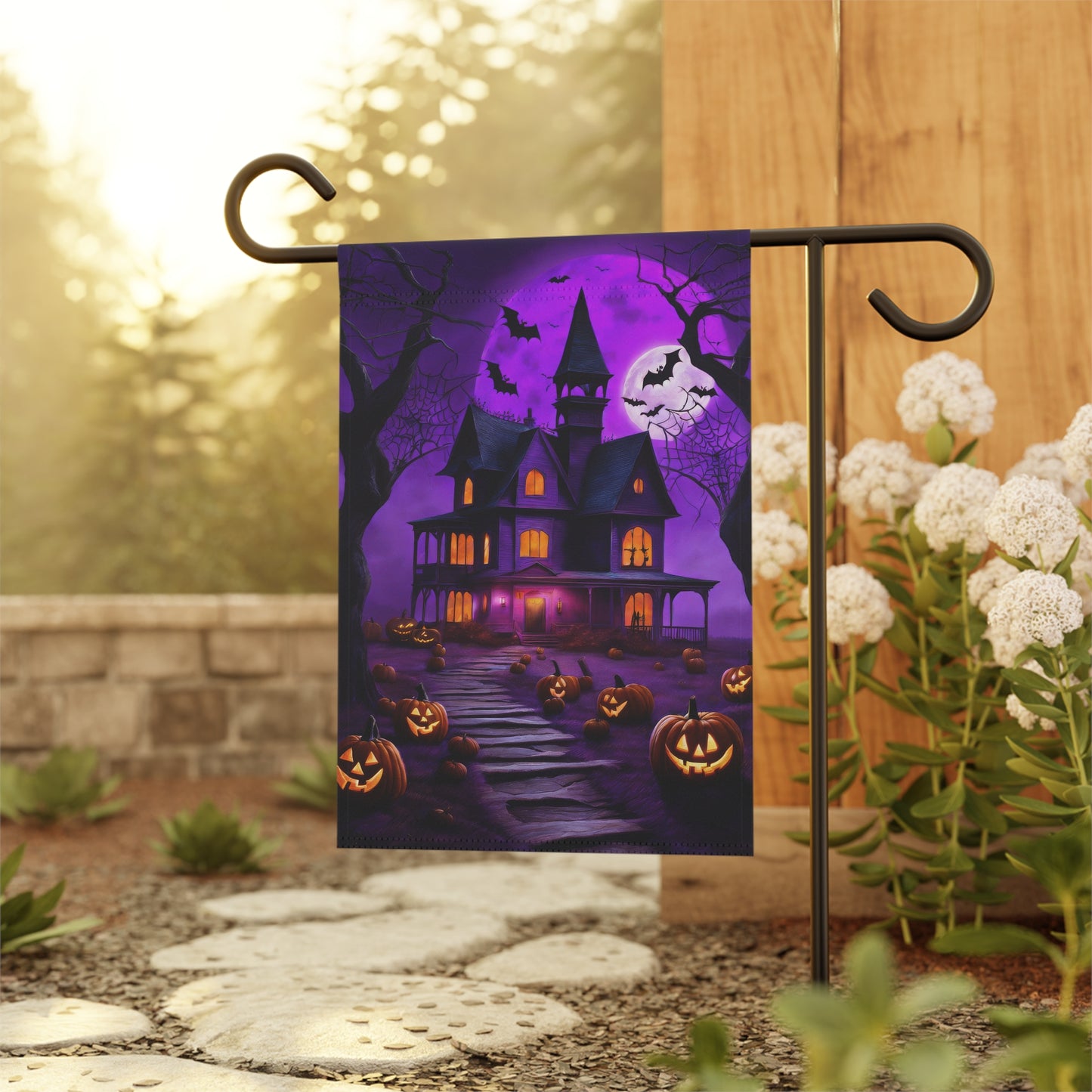 Purple Haunted House Halloween Garden Flag/ House Banner