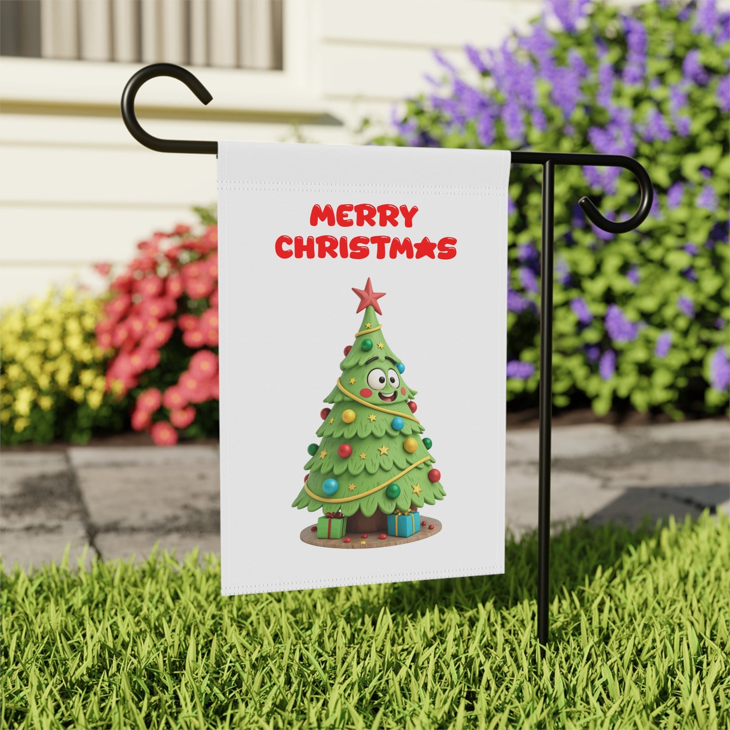 Funny Cartoon Christmas Tree Garden Flag