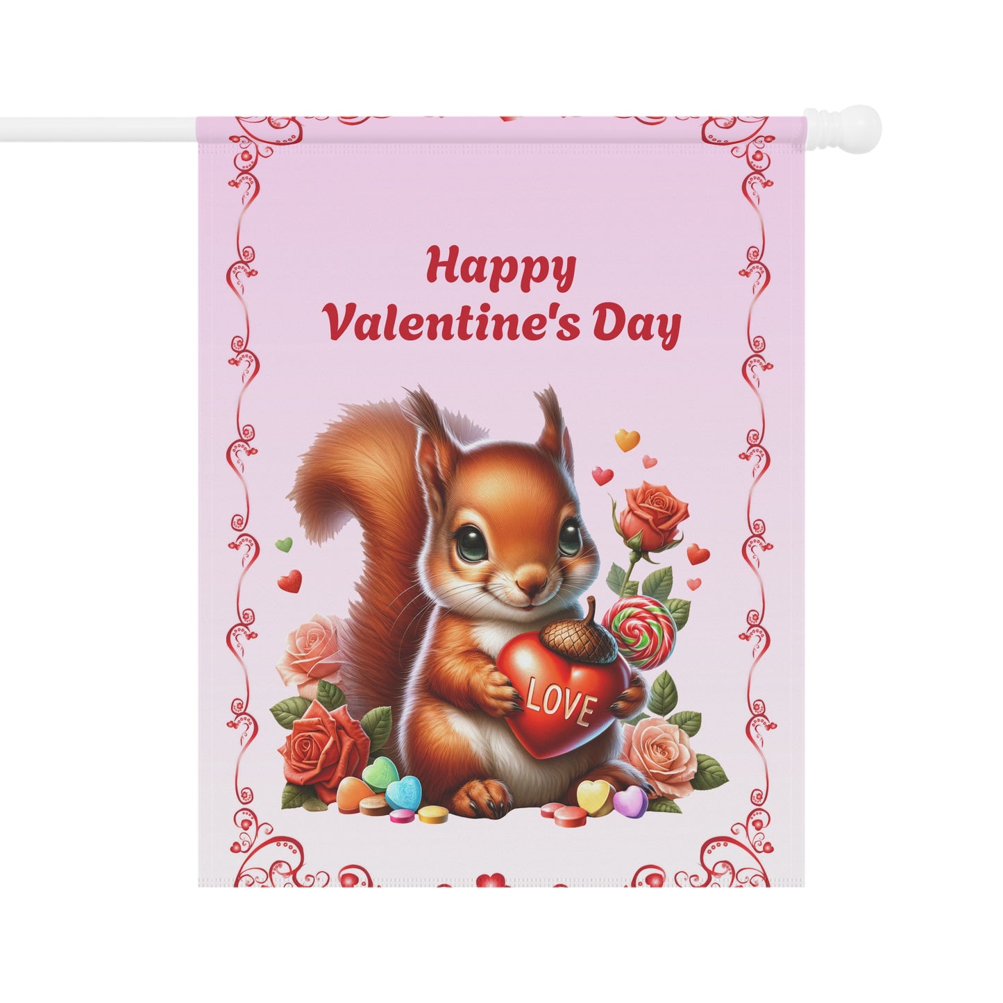 Valentine Squirrel Garden Flag