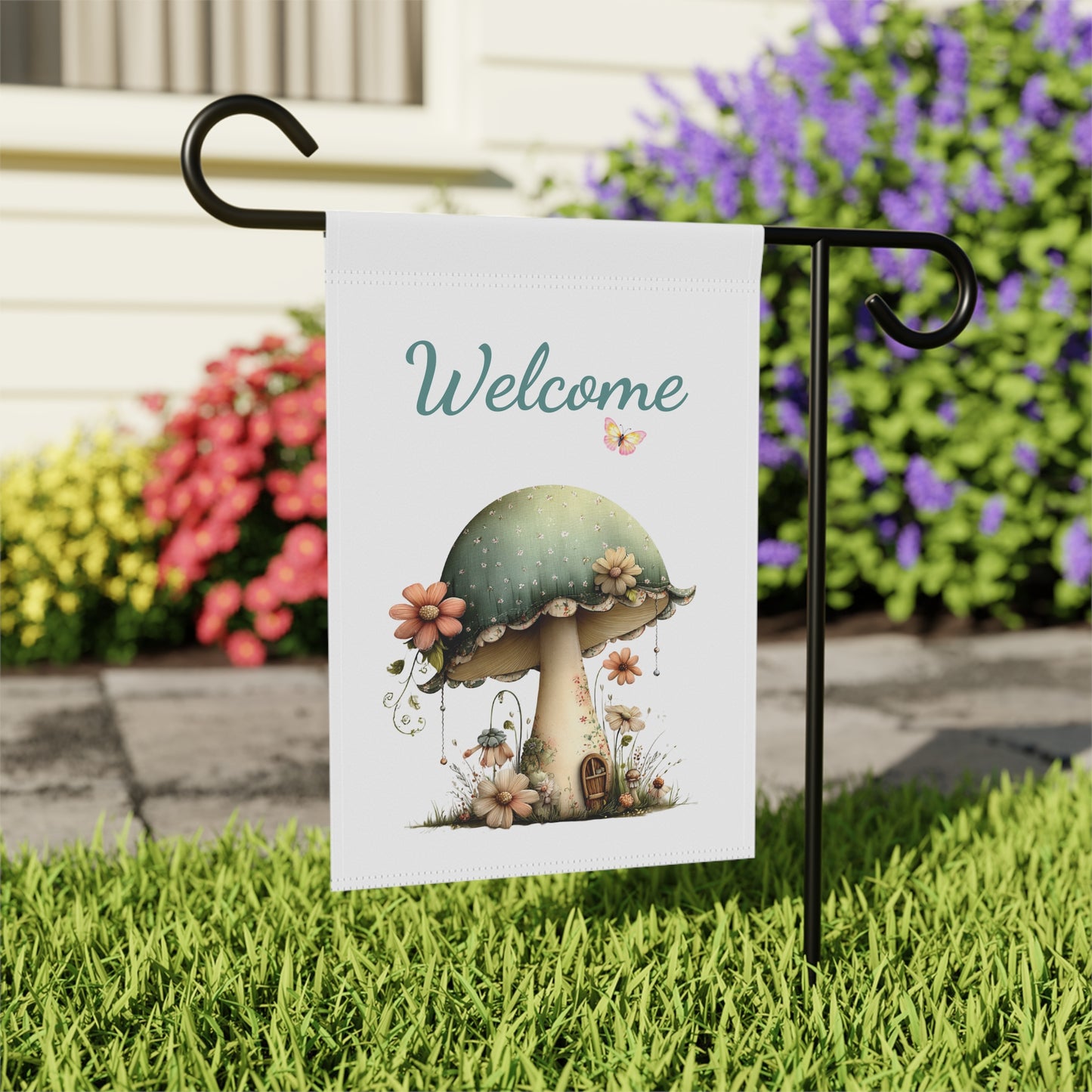 Fairy Cottage Mushroom Welcome Flag