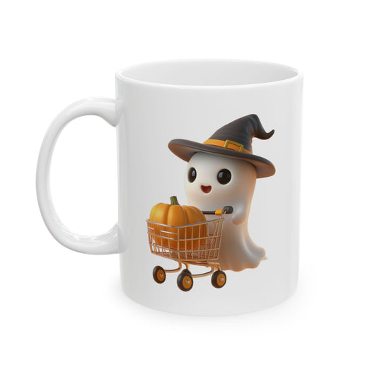 Adorable Ghost with Pumpkin Shopping Cart Coffee Mug