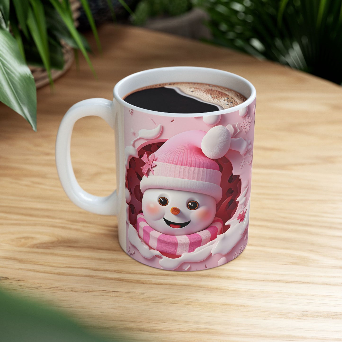 Adorable 3-D Pink Snowman Coffee Mug