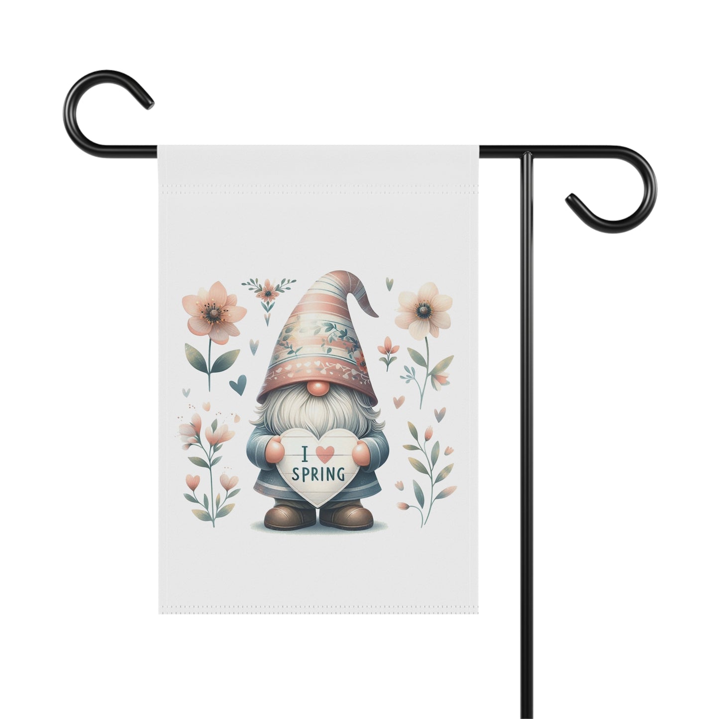 "I Love Spring" Gnome Garden Flag with Flowers