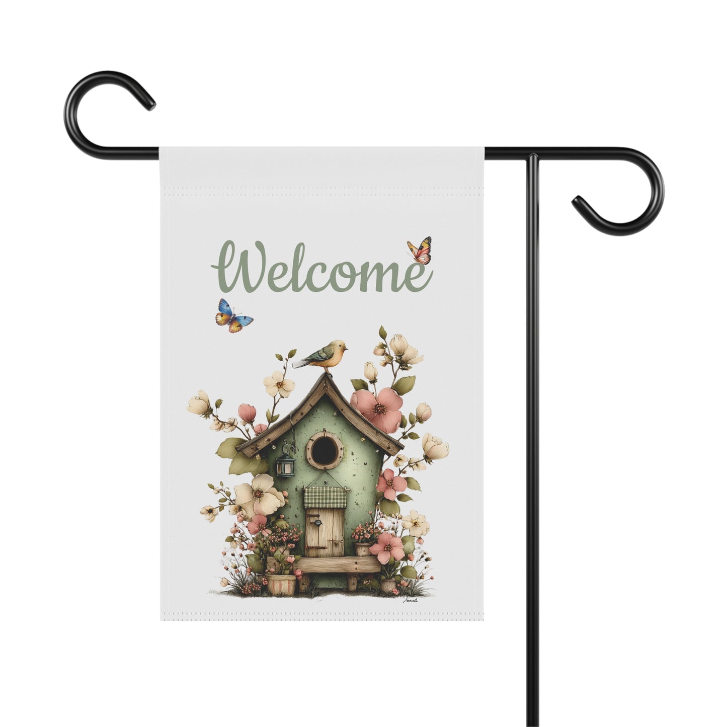 Birdhouse Welcome Garden Flag
