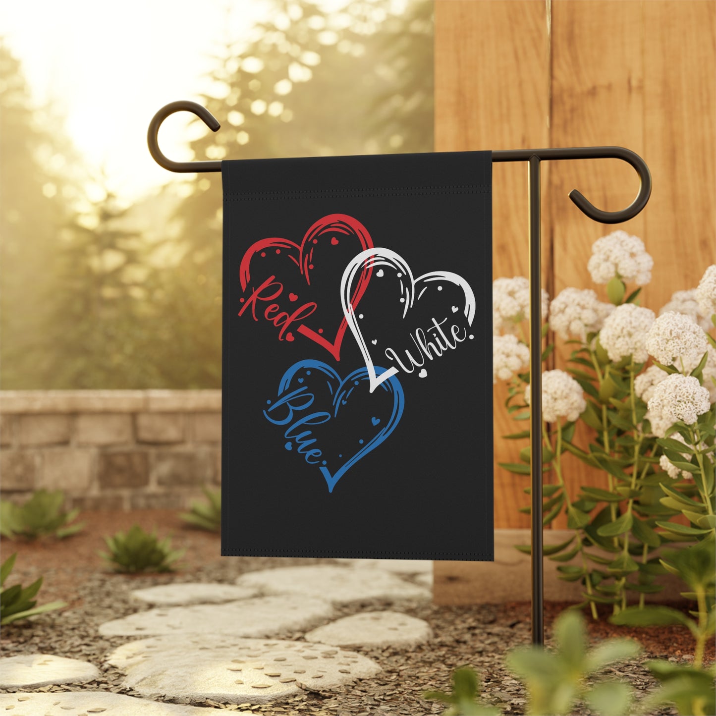 July 4th Red White Blue Hearts Garden Flag