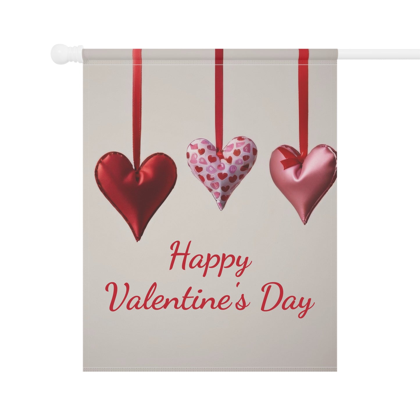 Elegant Red & Pink Hanging Hearts Valentine Garden Flag