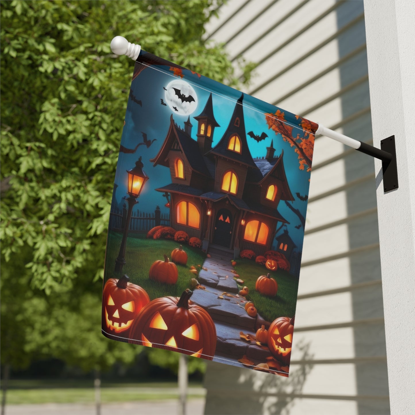 Whimsical Haunted House Halloween Garden Flag
