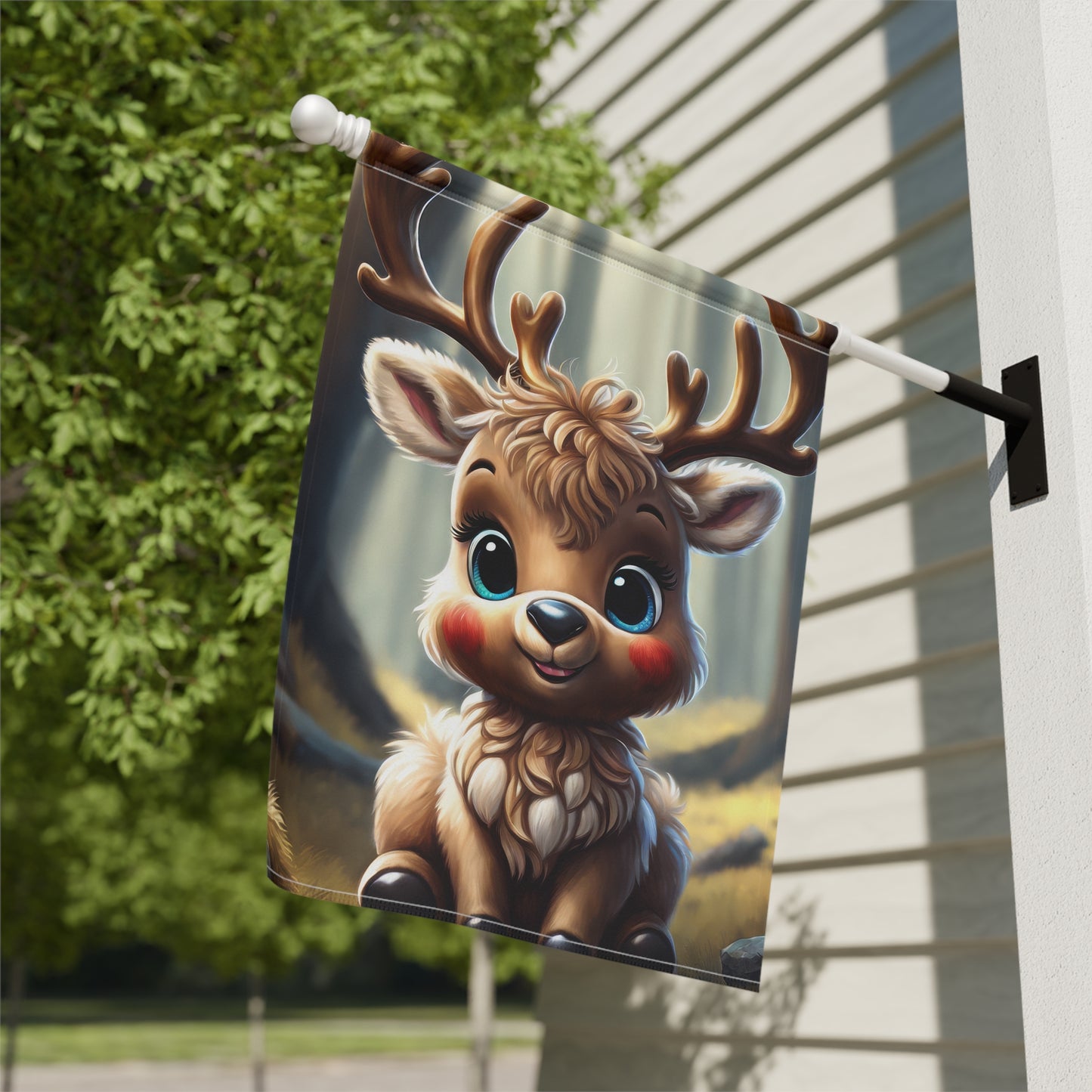 Adorable Woodland Reindeer Garden Flag