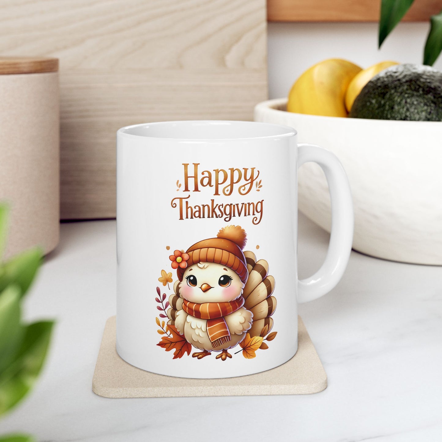 Happy Turkey Day Coffee Cup with a Cute Baby Turkey