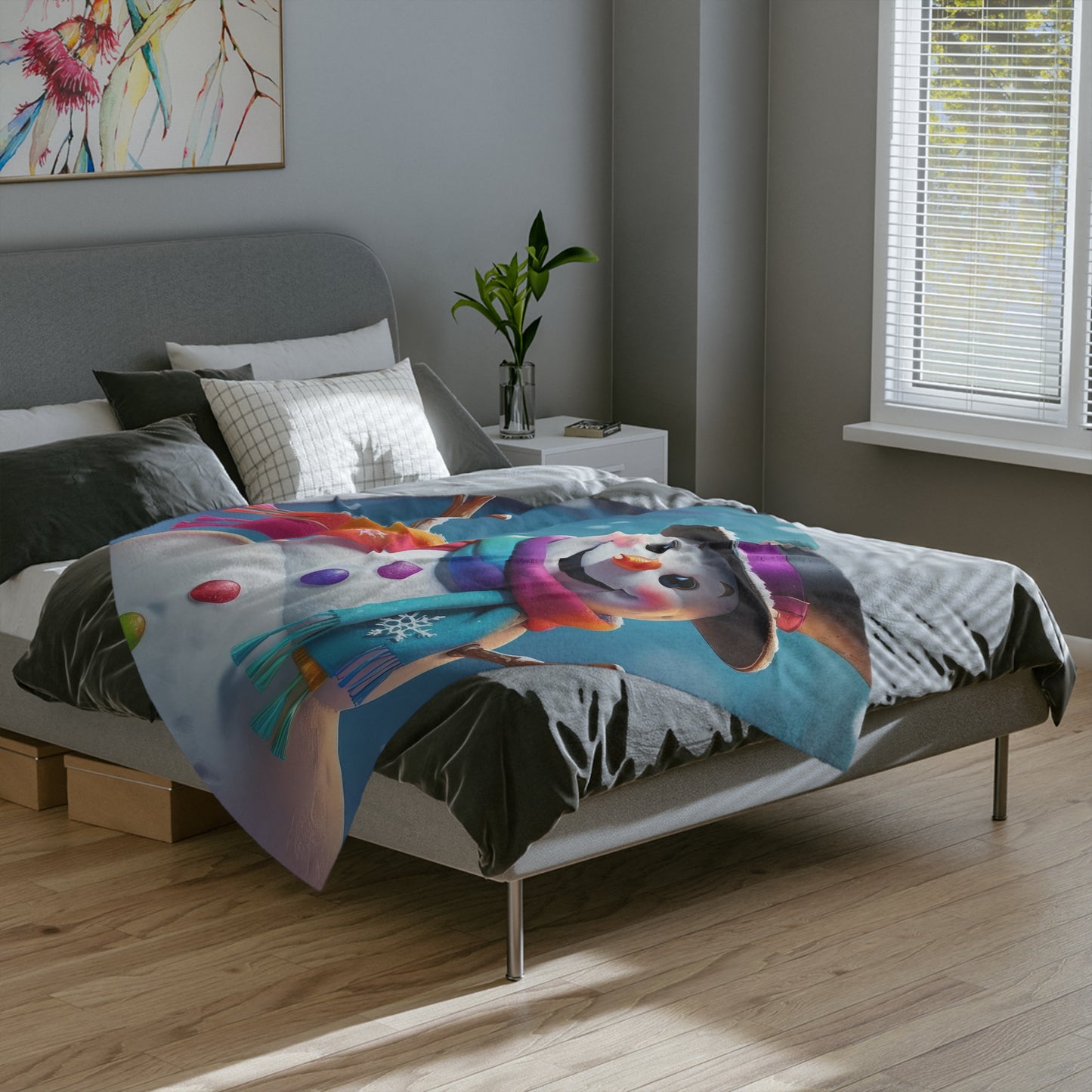 Colorful Snowman Velveteen Plush Blanket