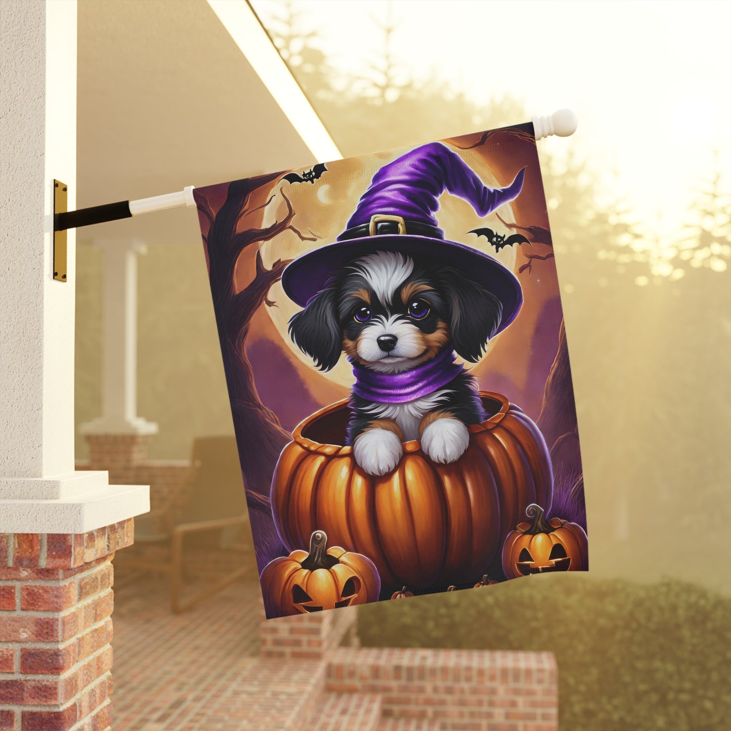 Cute Puppy Halloween Garden Flag/ House Banner