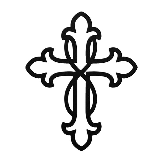 Decorative black cross on a white background