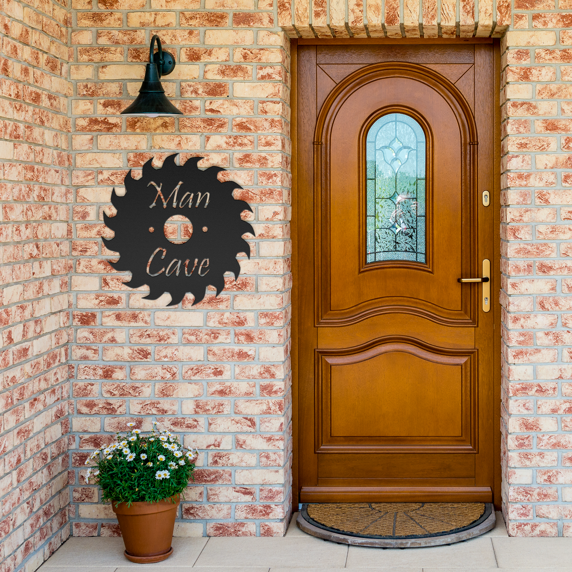 Man_cave_saw_blade_metal_wall_art_sign_Black_Brick_Entrance_Mockup.png