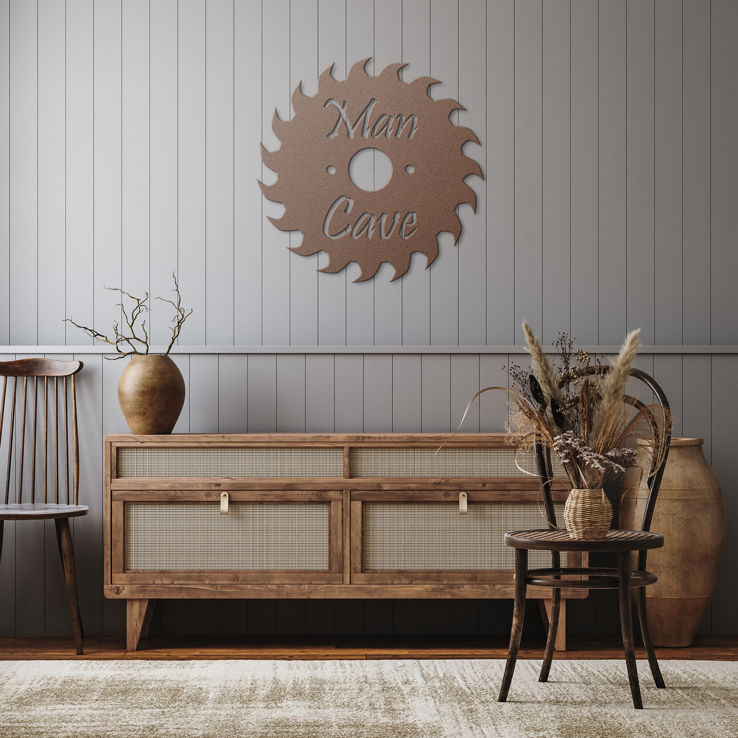 Man_cave_saw_blade_metal_wall_art_sign_Copper_Rustic_Hallway_Mockup.png