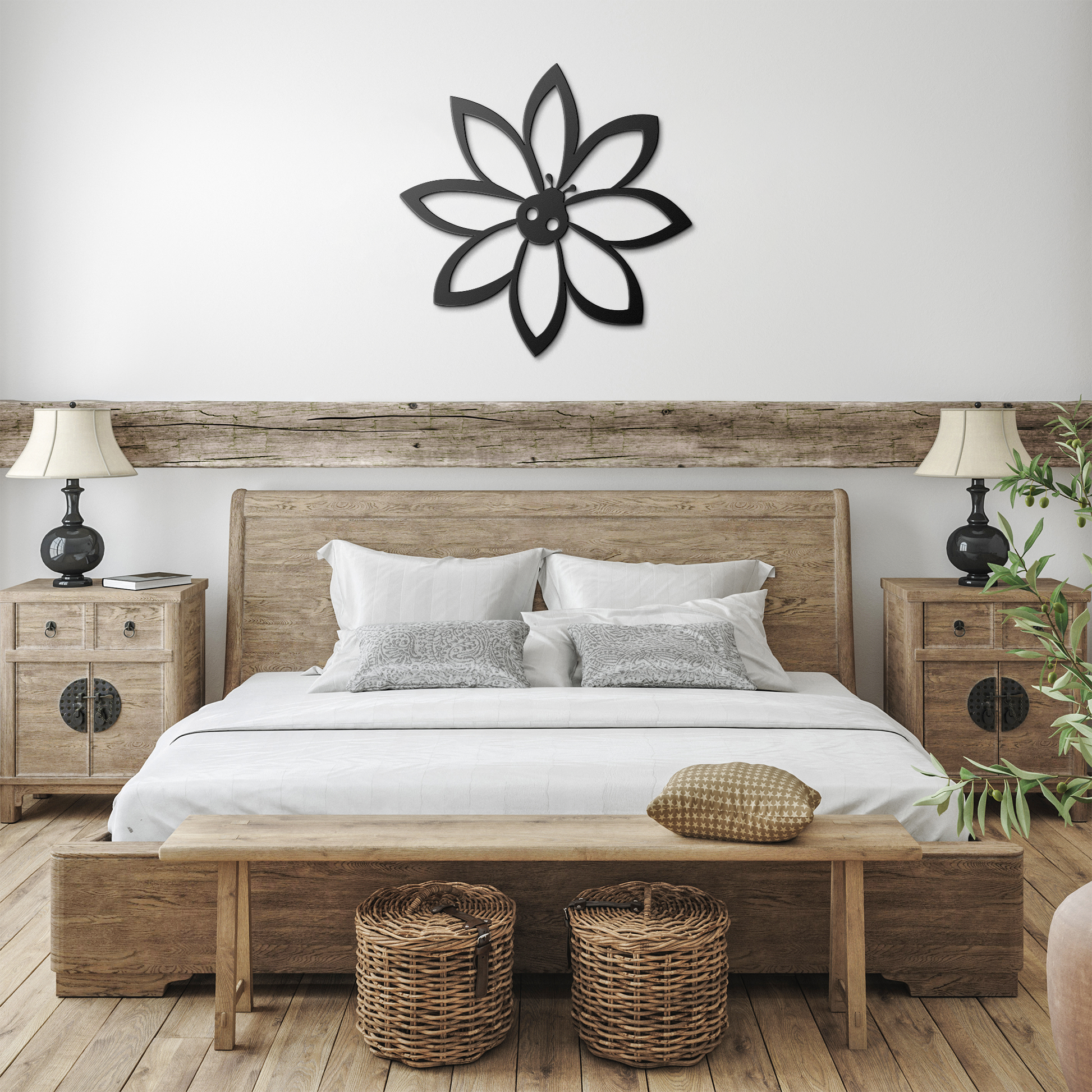 Metal_flower_with_lady_bug_wall_art_deco_Black_Farmhouse_Bedroom_Mockup.png