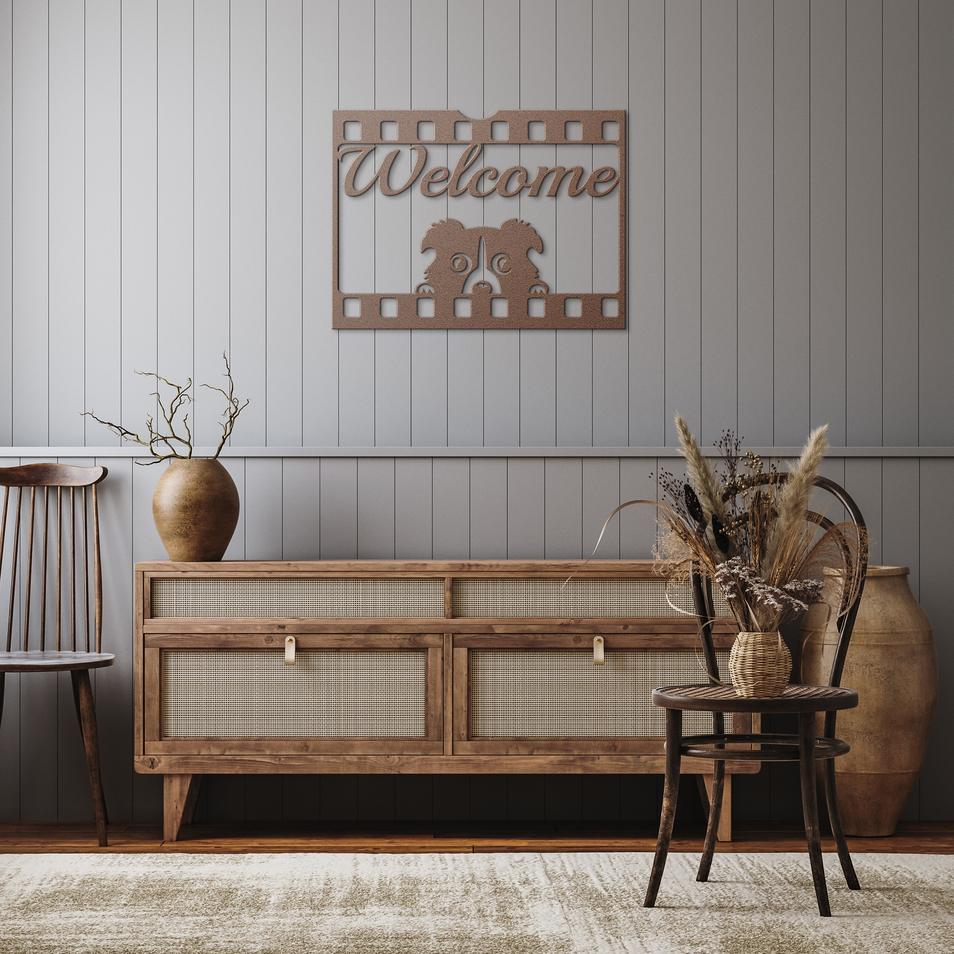 Puppy_welcome_metal_sign_Copper_Rustic_Hallway_Mockup.png