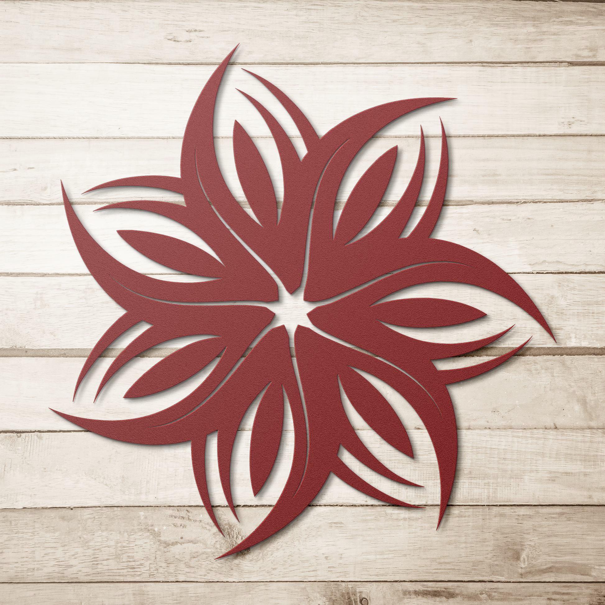 Tribal_flower_metal_wall_art_for_indoor__Red_Simple_Wood_BKGD_Mockup.png