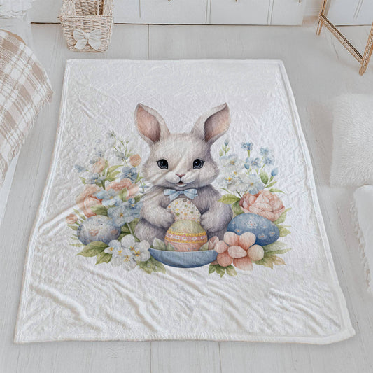 Adorable Pastel Easter Bunny Lightweight Velveteen Blanket