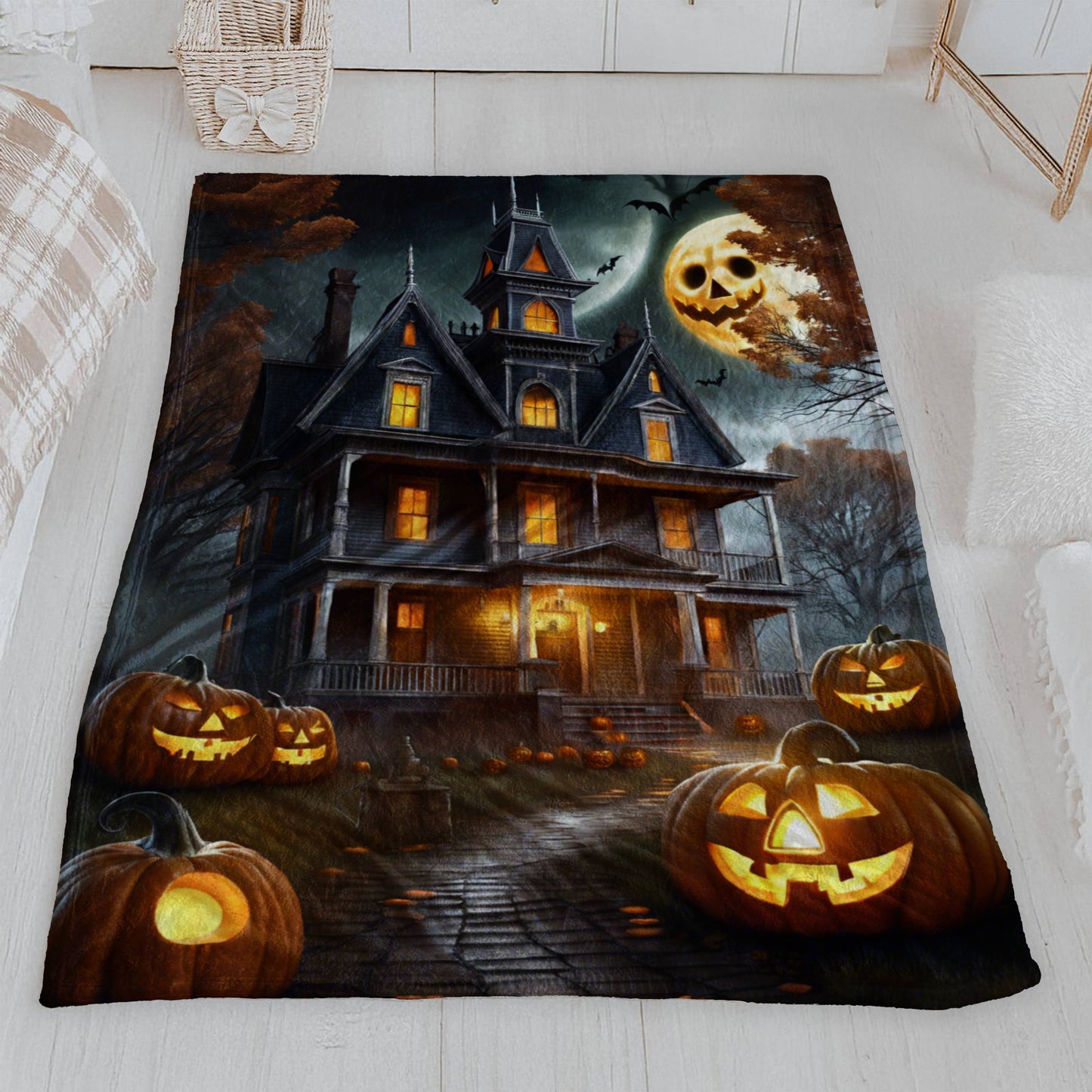 Spooky Orange Night Plush Throw