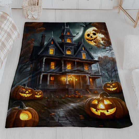 Spooky Orange Night Plush Throw