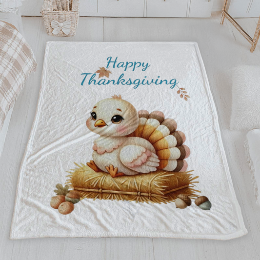 Happy Thanksgiving Cute Turkey Lightweight Velveteen Blanket