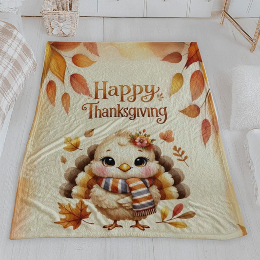 Cute Turkey & Autumn Leaves Blanket