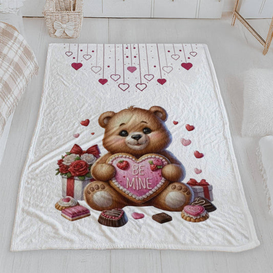 "Be Mine" Valentine's Teddy Bear Velveteen Blanket