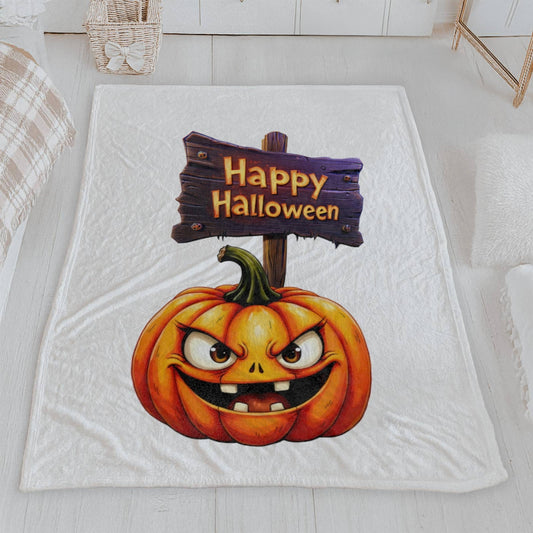 Happy Halloween Jack-o'-Lantern Sign Plush Blanket