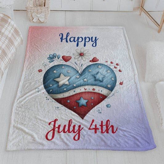 Patriotic Heart & Floral Stars Throw Blanket