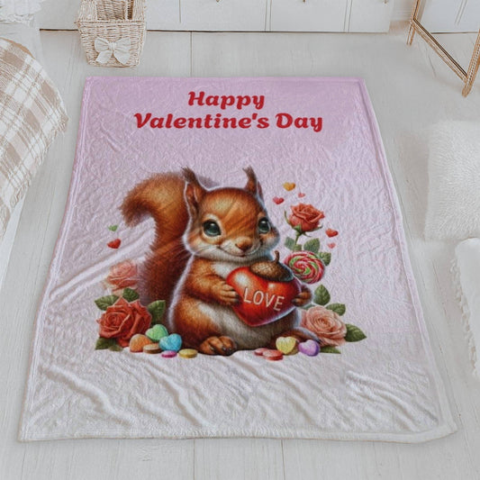 Happy Valentine's Day Squirrel Velveteen Blanket