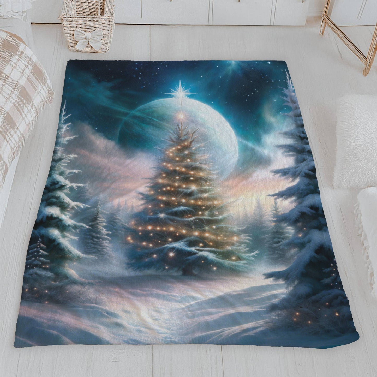 Magical Christmas Tree Under Moon Velveteen Plush Blanket